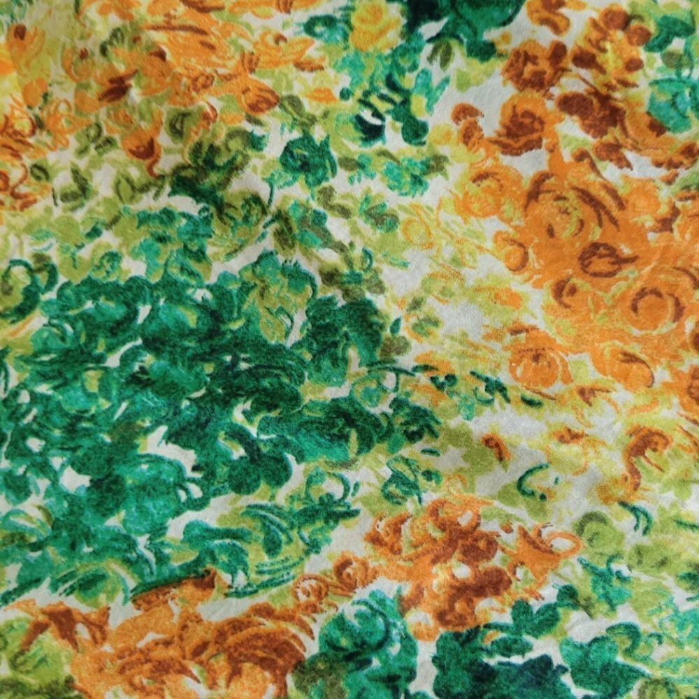 Vintage 1960s 1970s Floral Dress Green Orange Yellow Mad Men S/M Retro Outfit - Picture 6 of 15